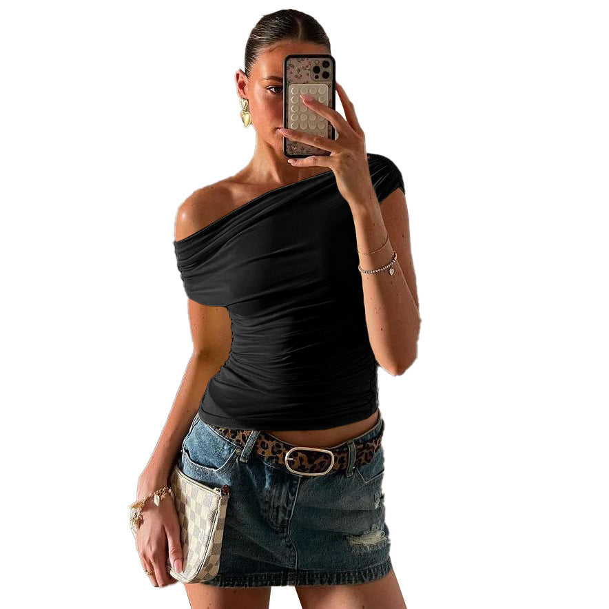 Haut Femme Élégant à Col Diagonal – Style Street Chic et Minimaliste