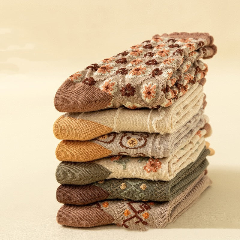 Chaussettes en coton à fibres longues pour l'automne et l'hiver avec motifs imprimés