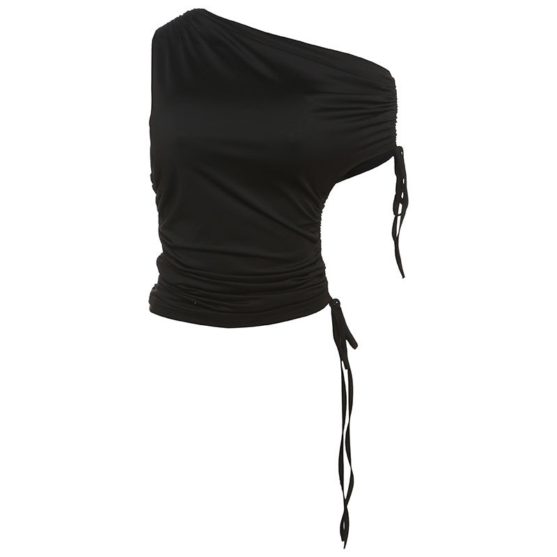 Haut Femme Élégant à Col Diagonal – Style Street Chic et Minimaliste