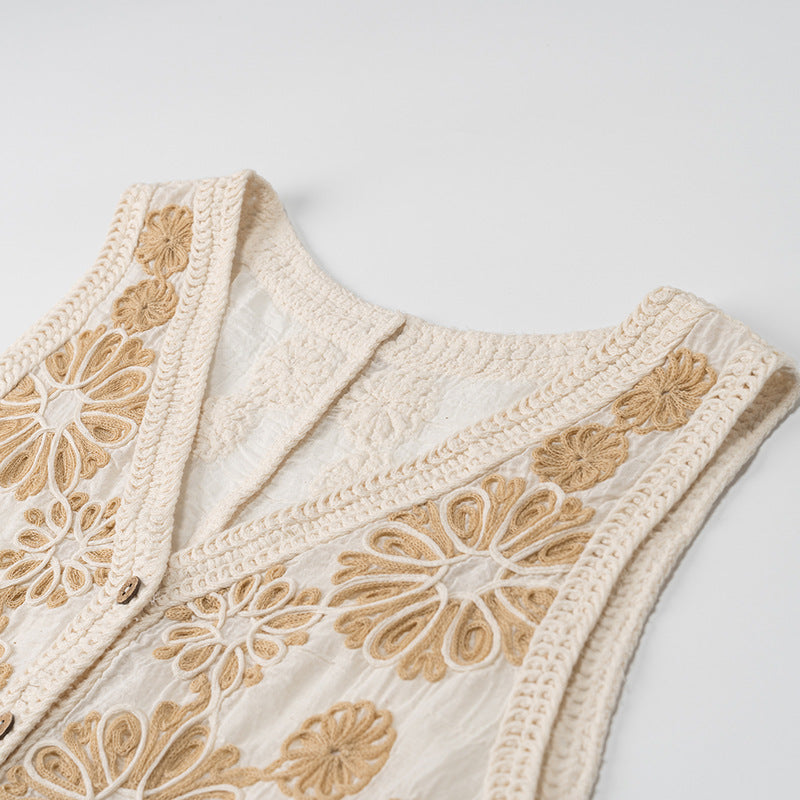 Gilet en crochet au style rétro et jeune pour femme, coupe ample, col en V, parfait pour l'été