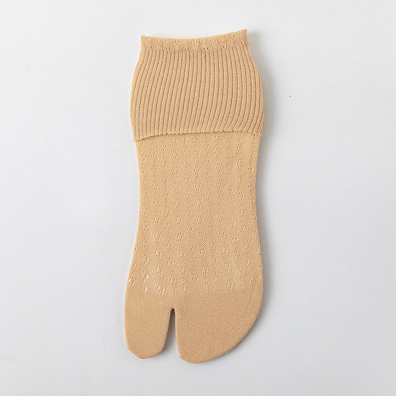 Chaussettes Mi-Hautes pour Femmes avec Ouverture Ajourée et Design à Deux Doigts