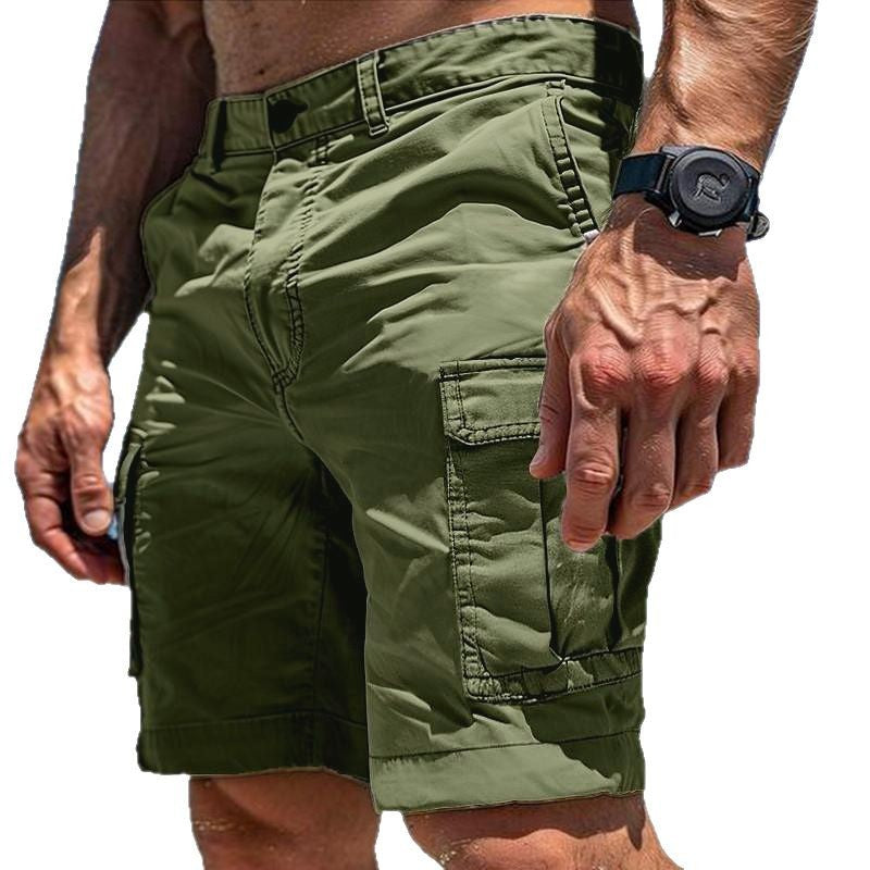 Short cargo homme été multi-poches avec boutons et fermeture éclair, pantalon de plage tendance avec poches