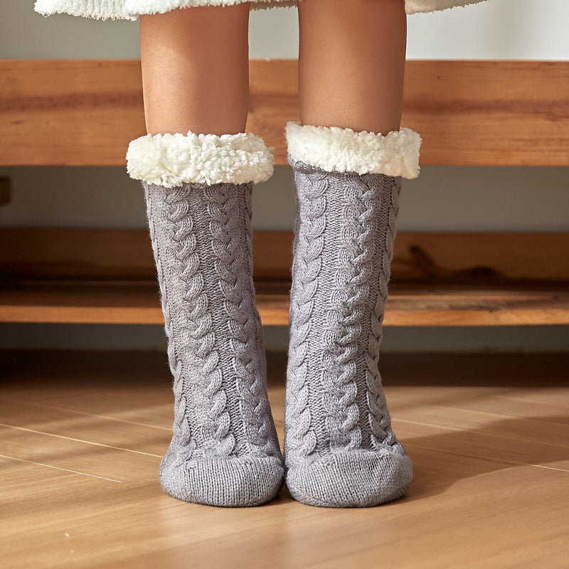 Chaussettes en peluche tricotées pour l'hiver avec antidérapantes pour hommes et femmes