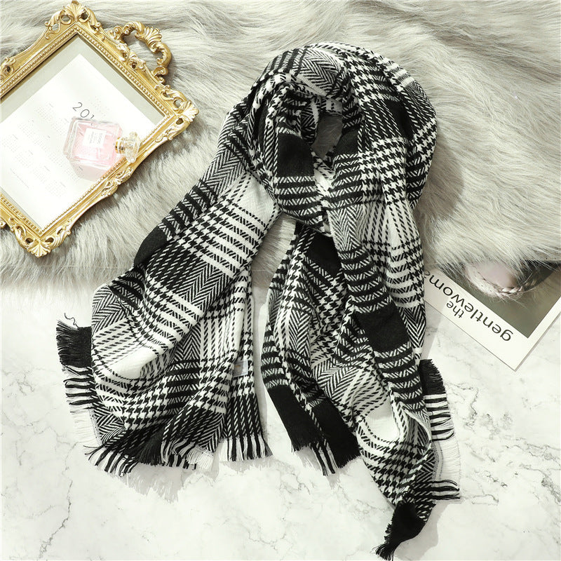 Warm cashmere plaid shawl scarf