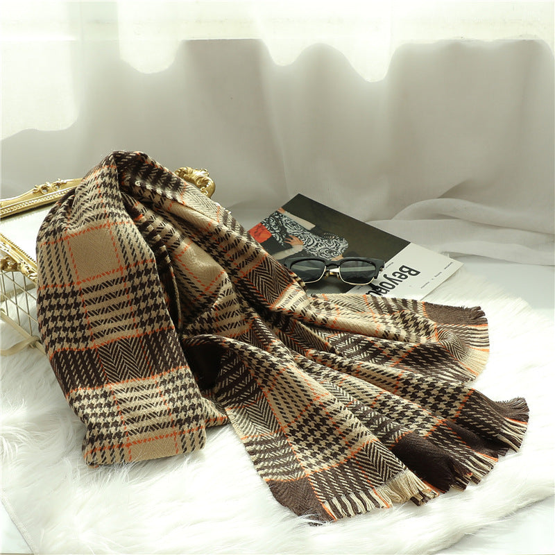 Warm cashmere plaid shawl scarf