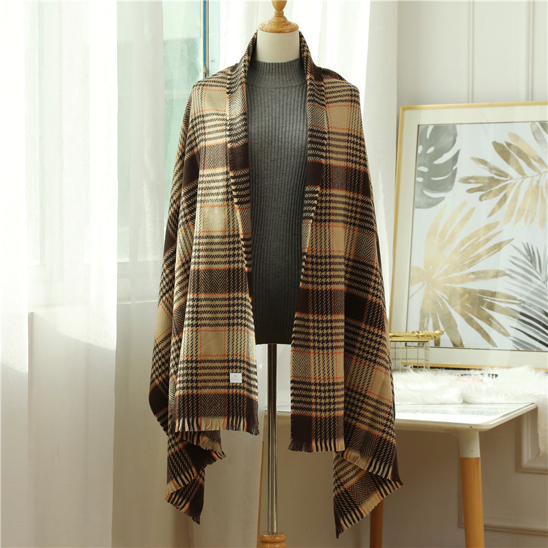 Warm cashmere plaid shawl scarf