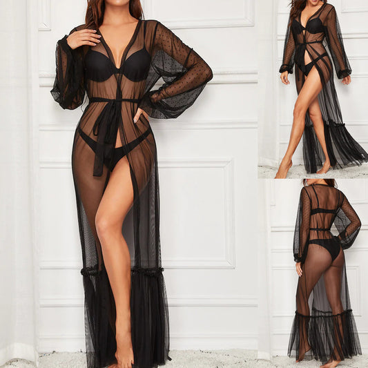 Lingerie sexy jupe longue en maille transparente