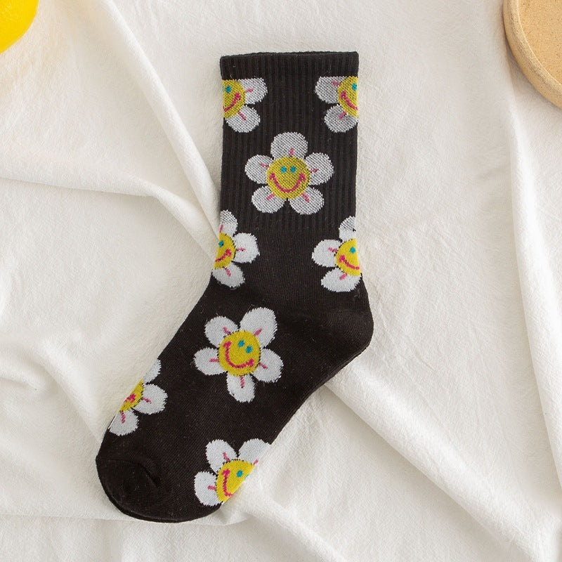 La traduction en français de "Socks Women's Smiling Flower FemalChaussettes Femmes Fleur Souriante Chaussettes Femmes Tournesol Chaussettes Jacquard