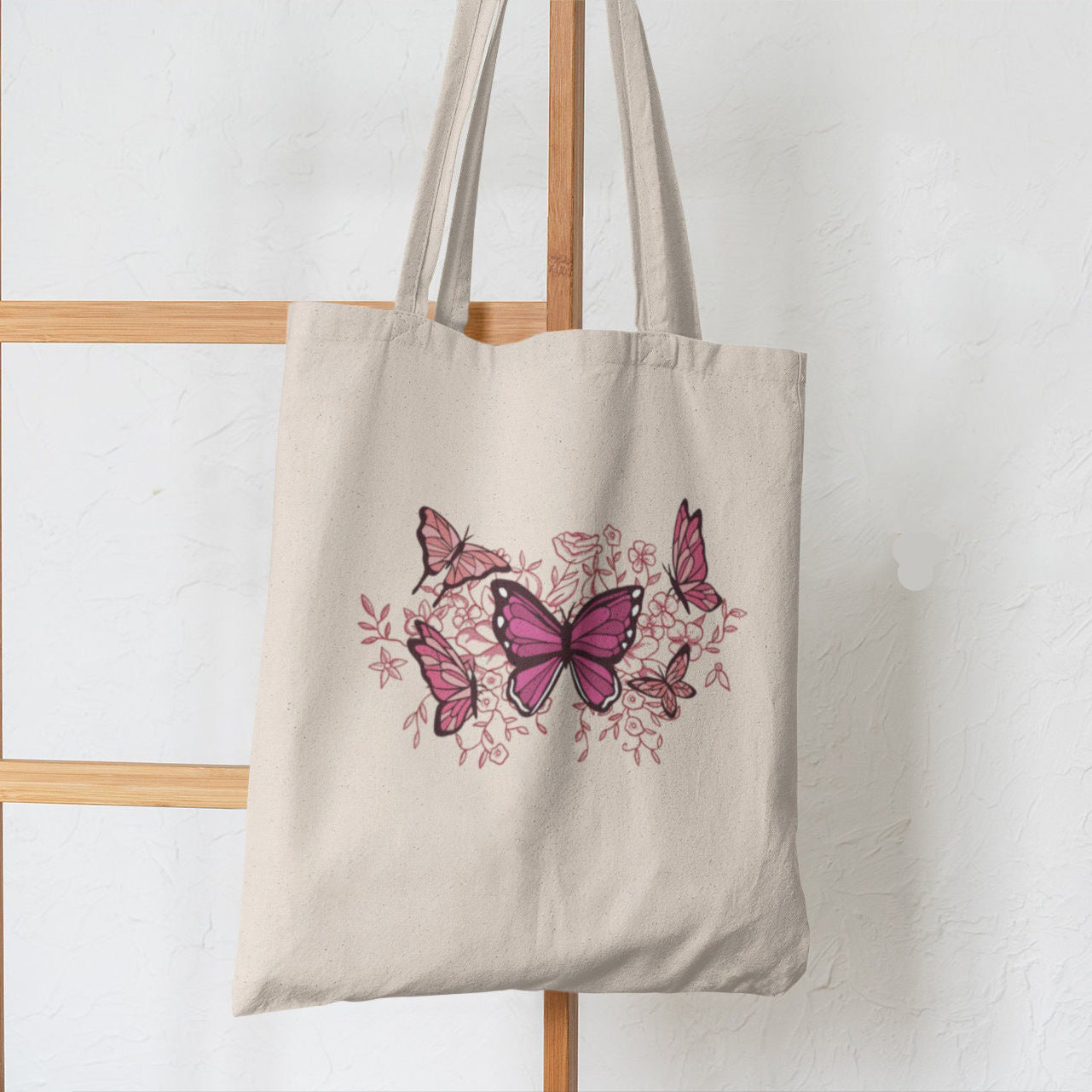 Sac à épaule en toile imprimé papillon et champignon