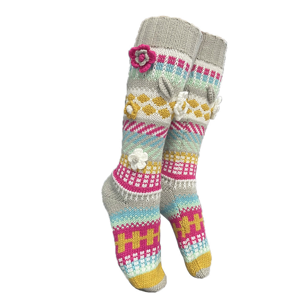 Chaussettes longues jacquard chaudes et élégantes pour femmes