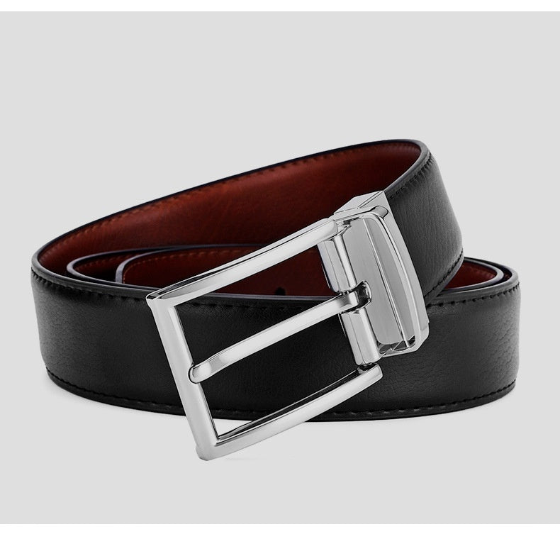 Ceinture en cuir véritable pour homme avec boucle à épingle rotative.