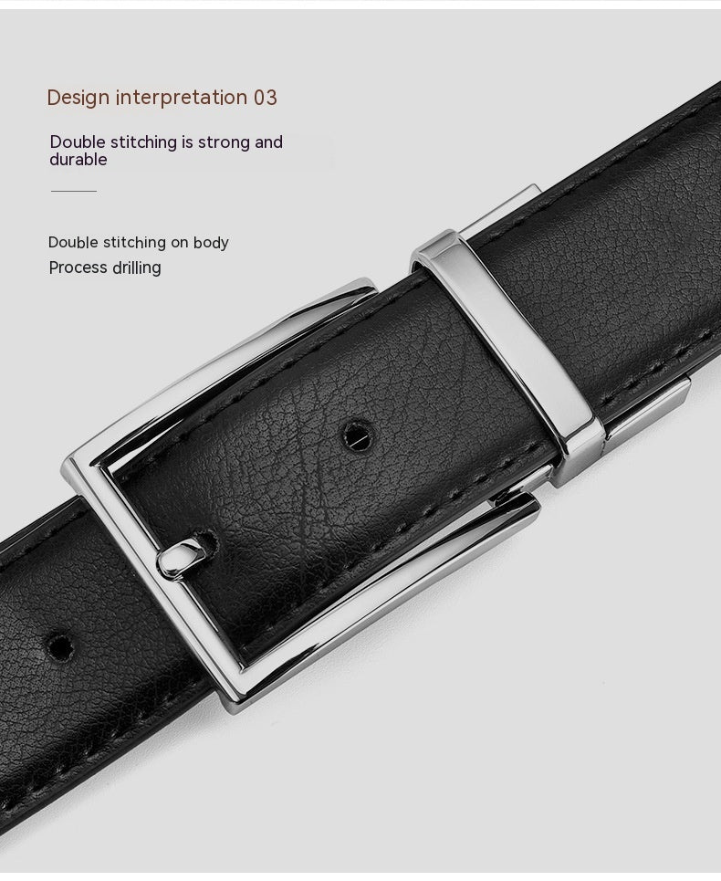 Ceinture en cuir véritable pour homme avec boucle à épingle rotative.