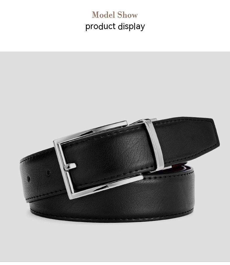 Ceinture en cuir véritable pour homme avec boucle à épingle rotative.