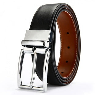 Ceinture en cuir véritable pour homme avec boucle à épingle rotative.