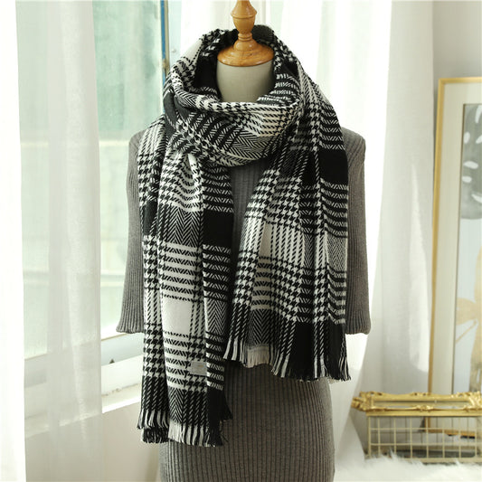 Warm cashmere plaid shawl scarf