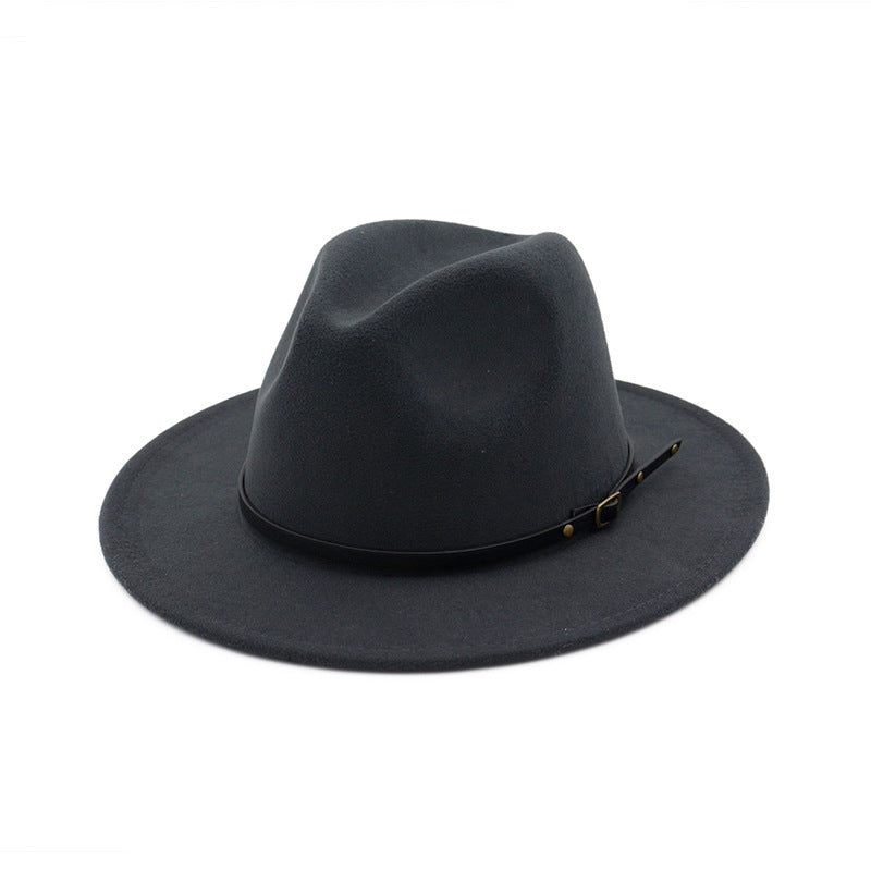 Automne et hiver, chapeau fedora en laine pour femme, chapeau haut-de-forme noir