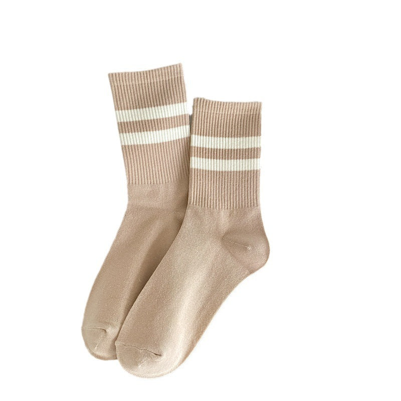 Women's mid-calf socks with two stripes.