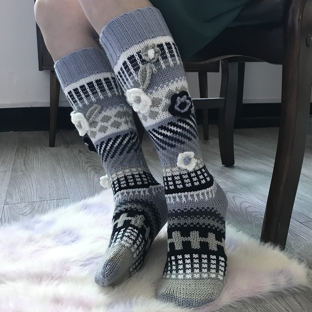 Chaussettes longues jacquard chaudes et élégantes pour femmes