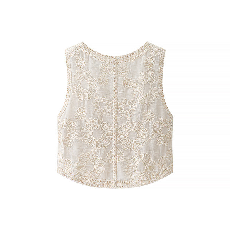 Gilet en crochet au style rétro et jeune pour femme, coupe ample, col en V, parfait pour l'été