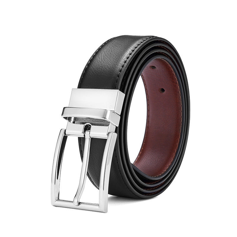 Ceinture en cuir véritable pour homme avec boucle à épingle rotative.