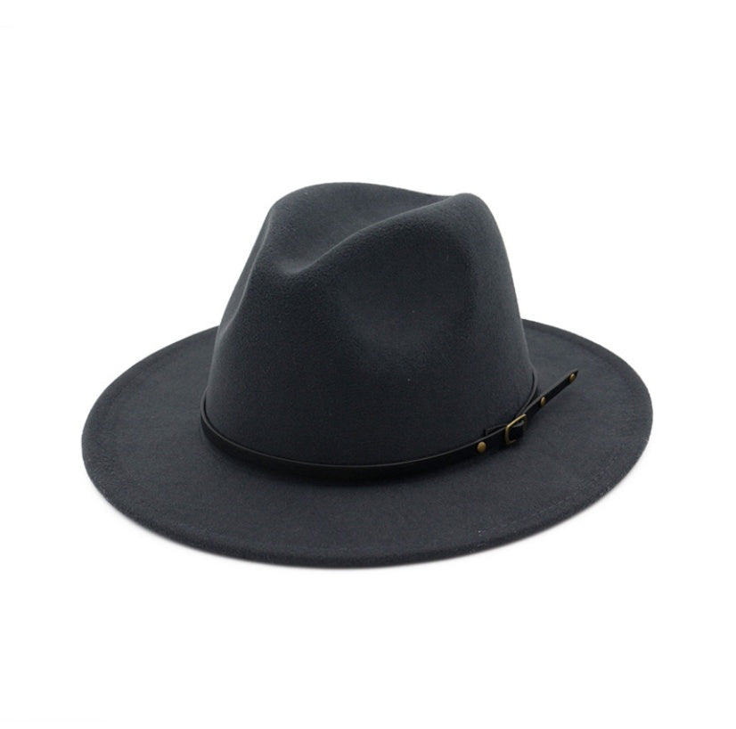 Automne et hiver, chapeau fedora en laine pour femme, chapeau haut-de-forme noir