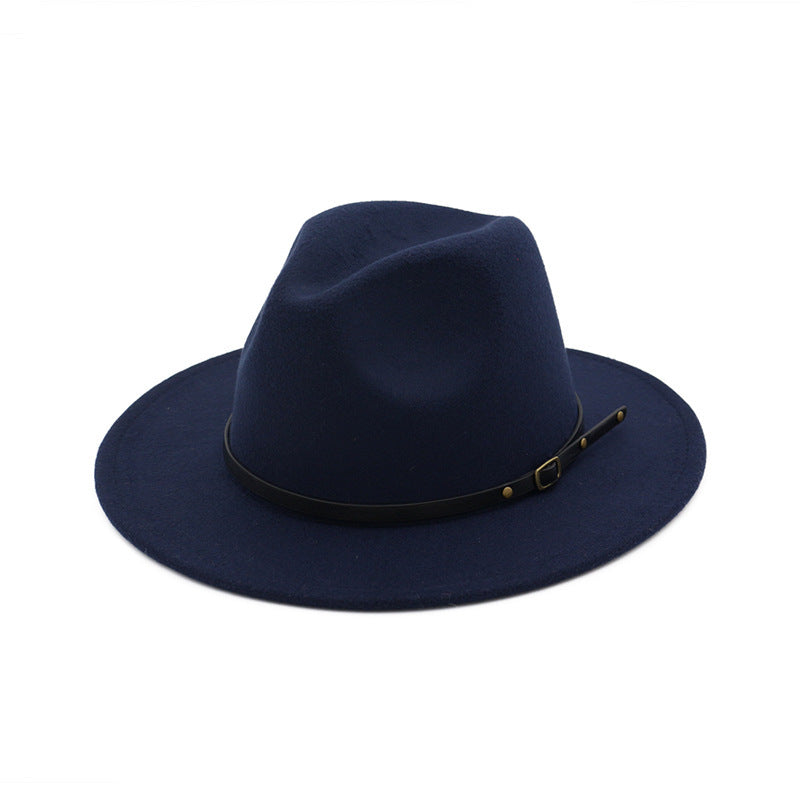 Automne et hiver, chapeau fedora en laine pour femme, chapeau haut-de-forme noir