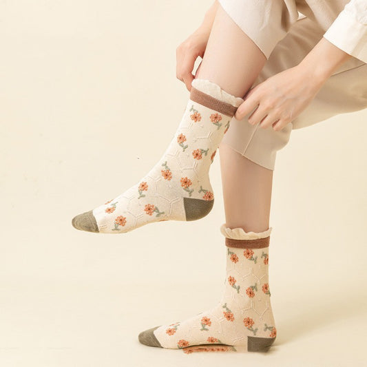 Chaussettes en coton à fibres longues pour l'automne et l'hiver avec motifs imprimés