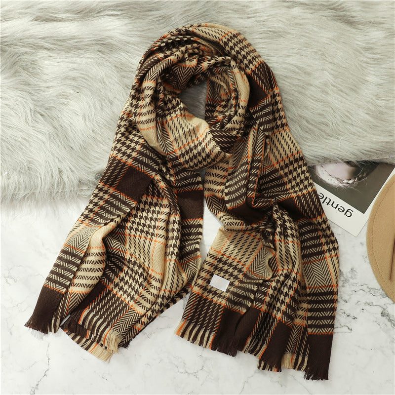 Warm cashmere plaid shawl scarf