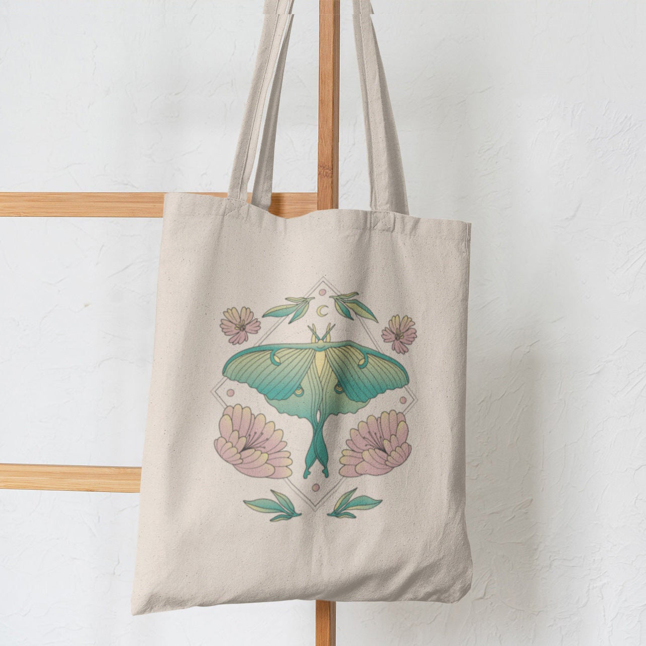 Sac à épaule en toile imprimé papillon et champignon