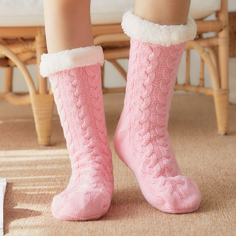 Chaussettes en peluche tricotées pour l'hiver avec antidérapantes pour hommes et femmes