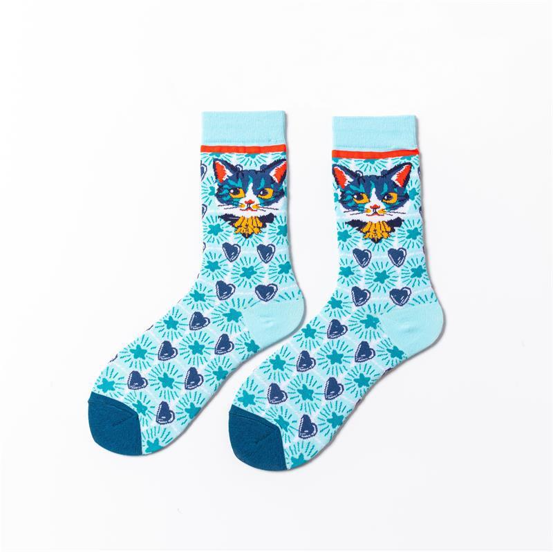 Chaussettes en coton pour femme avec motif chaton et dessin animé