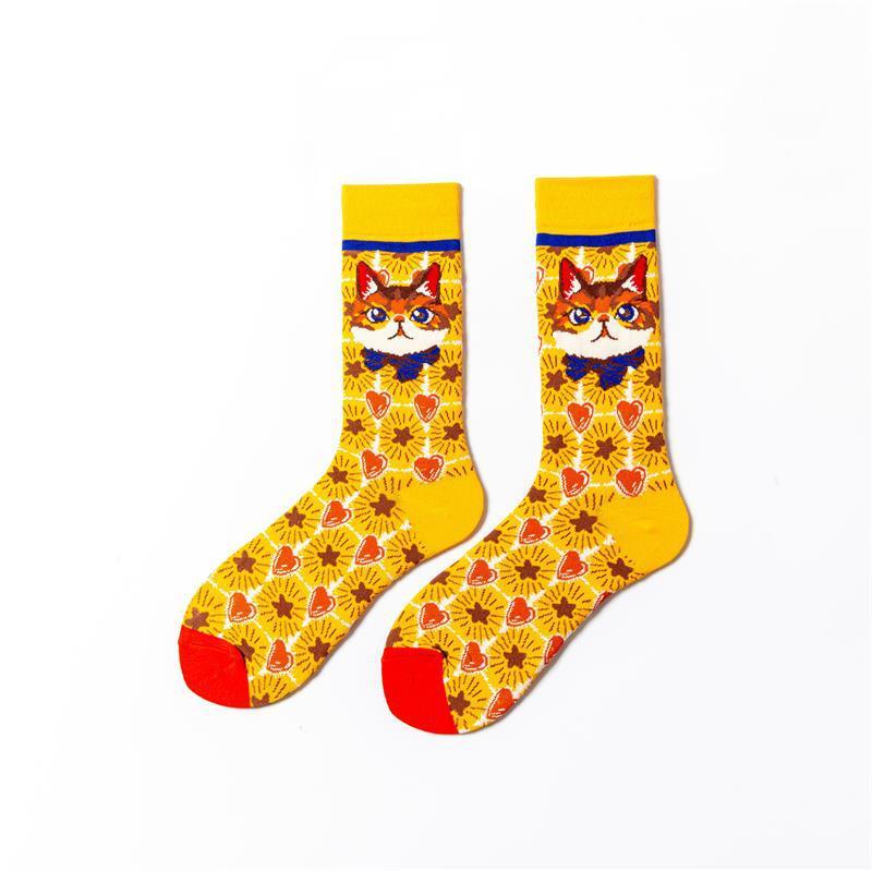 Chaussettes en coton pour femme avec motif chaton et dessin animé