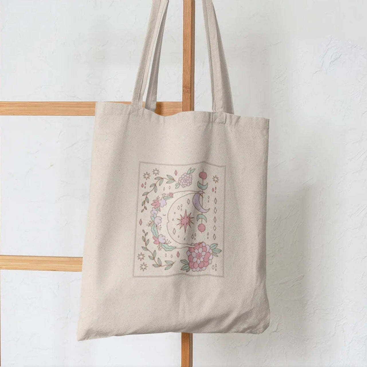 Sac à épaule en toile imprimé papillon et champignon