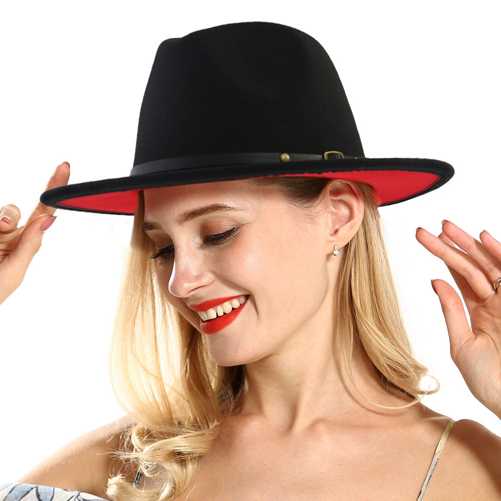 Automne et hiver, chapeau fedora en laine pour femme, chapeau haut-de-forme noir