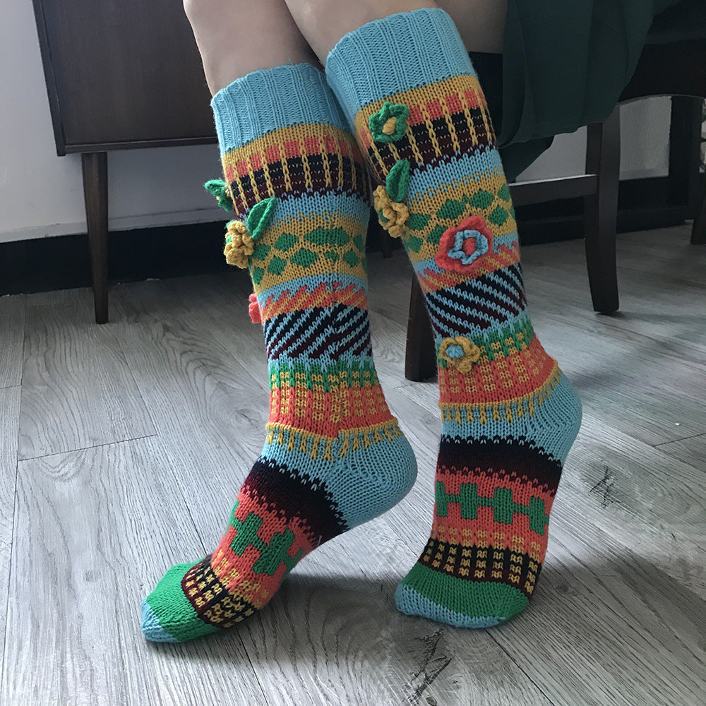 Chaussettes longues jacquard chaudes et élégantes pour femmes