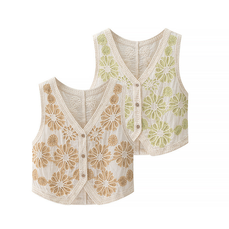 Gilet en crochet au style rétro et jeune pour femme, coupe ample, col en V, parfait pour l'été