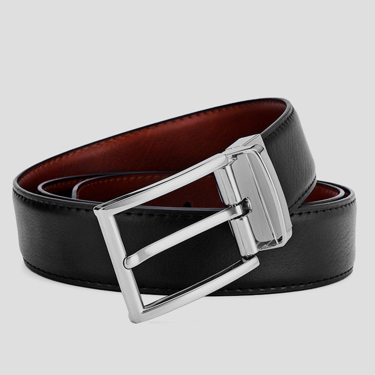 Ceinture en cuir véritable pour homme avec boucle à épingle rotative.