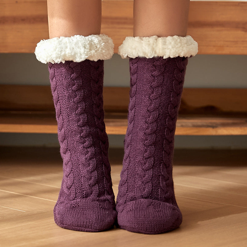 Chaussettes en peluche tricotées pour l'hiver avec antidérapantes pour hommes et femmes