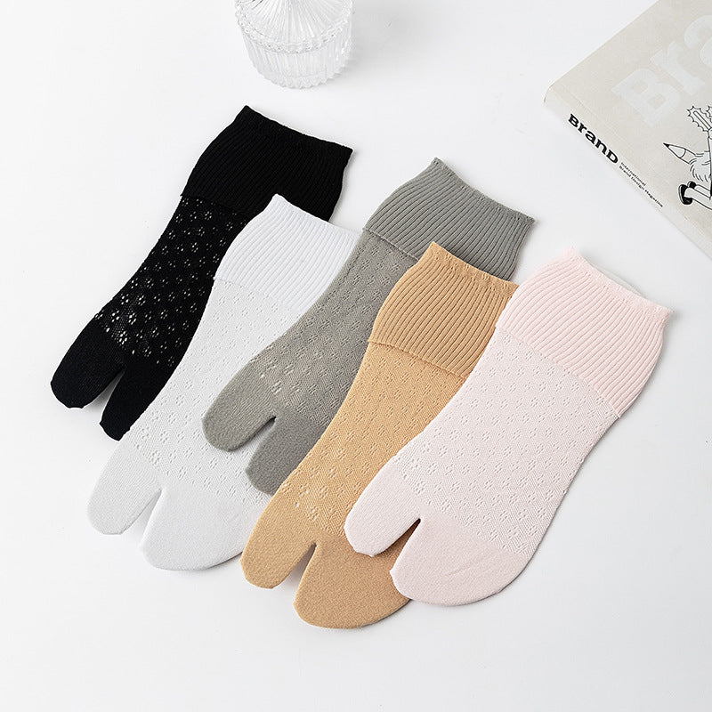 Women's Mid-Calf Socks with Openwork Opening and Two-Toe Design