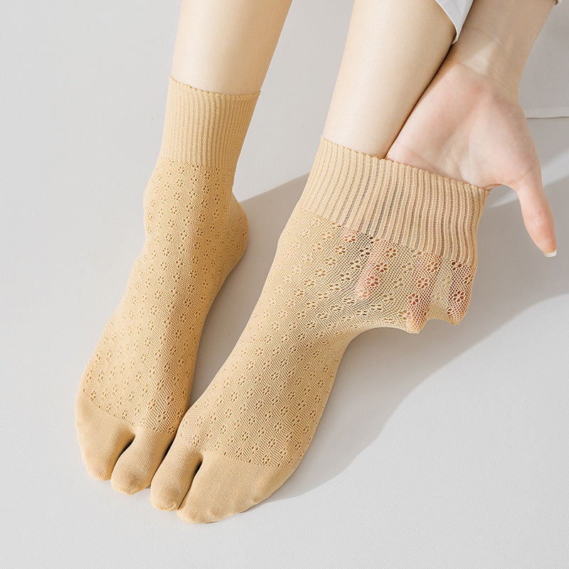Women's Mid-Calf Socks with Openwork Opening and Two-Toe Design