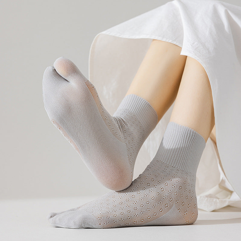 Women's Mid-Calf Socks with Openwork Opening and Two-Toe Design