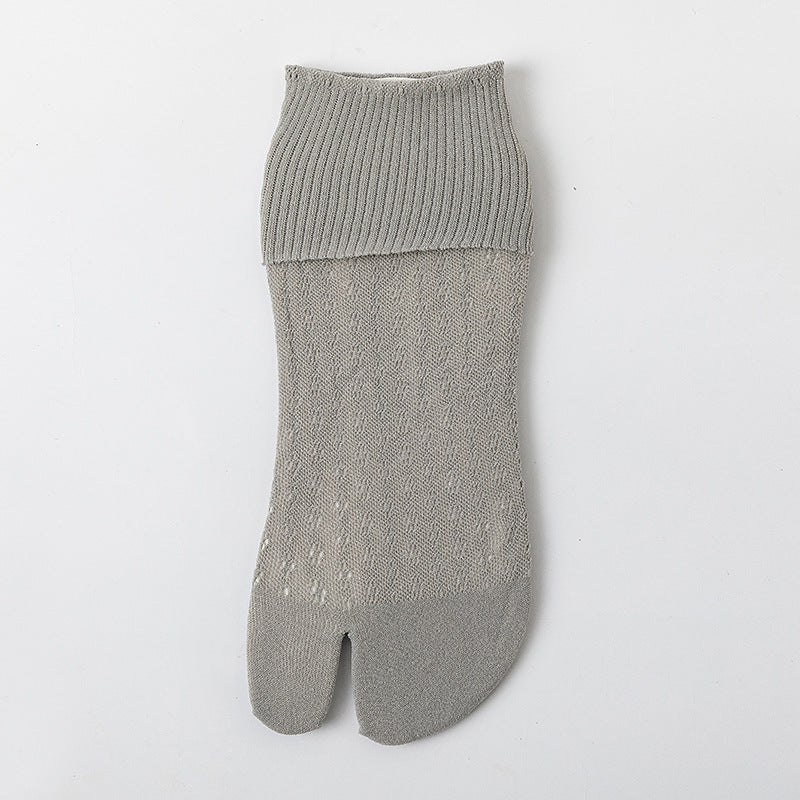 Women's Mid-Calf Socks with Openwork Opening and Two-Toe Design