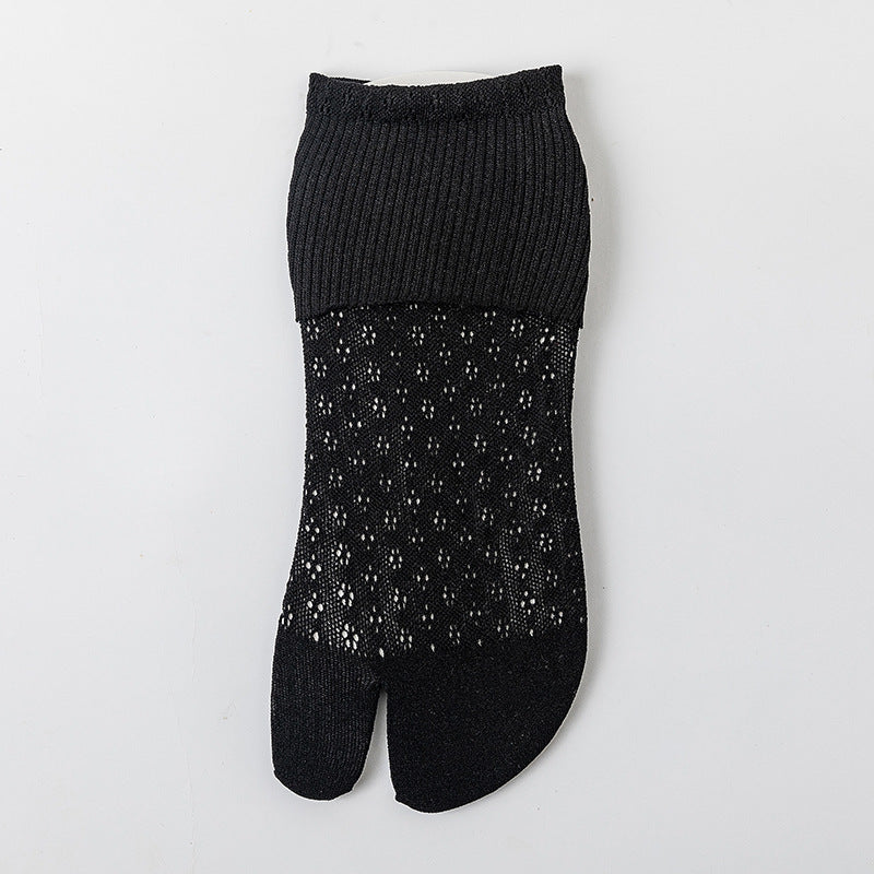 Women's Mid-Calf Socks with Openwork Opening and Two-Toe Design
