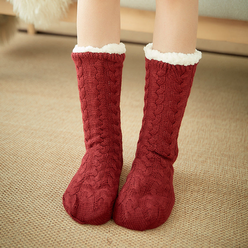 Chaussettes en peluche tricotées pour l'hiver avec antidérapantes pour hommes et femmes