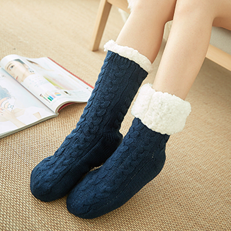 Chaussettes en peluche tricotées pour l'hiver avec antidérapantes pour hommes et femmes