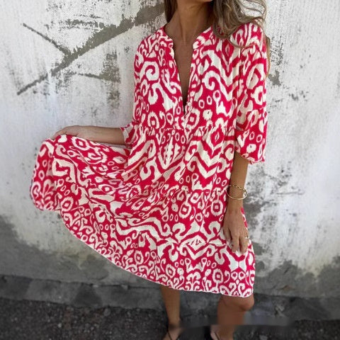 Robe Femme Bohème Ample Imprimée