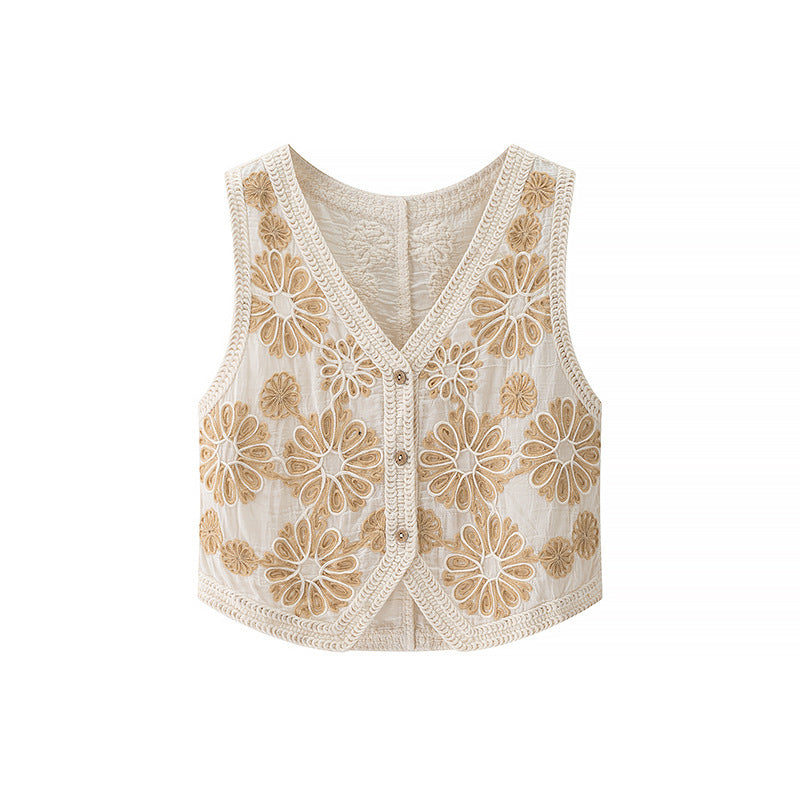 Gilet en crochet au style rétro et jeune pour femme, coupe ample, col en V, parfait pour l'été