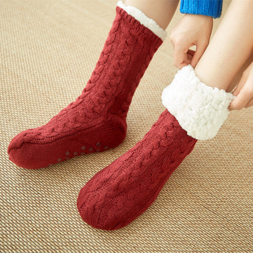 Chaussettes en peluche tricotées pour l'hiver avec antidérapantes pour hommes et femmes