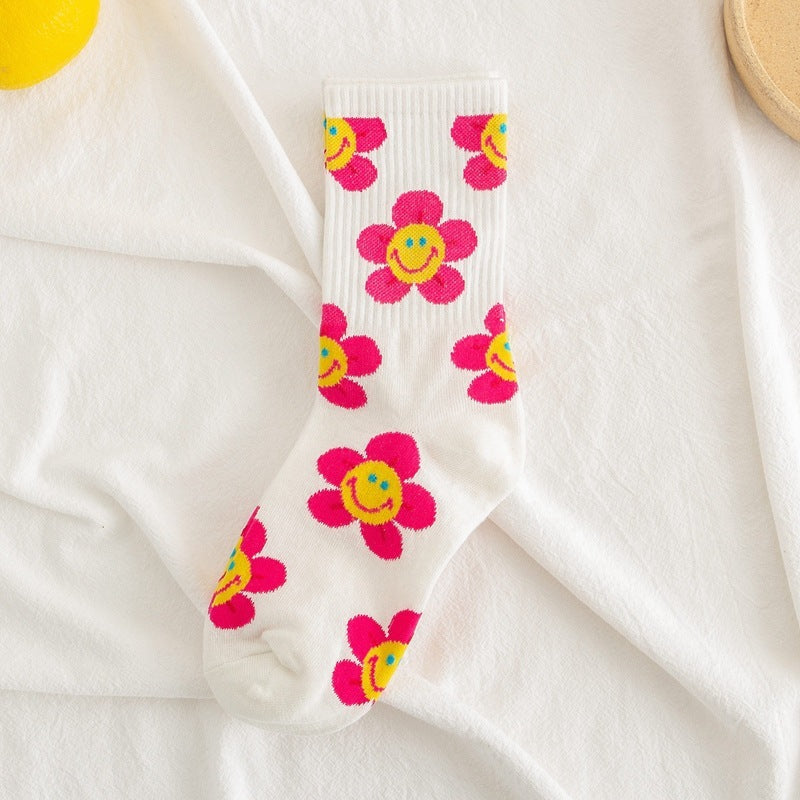 La traduction en français de "Socks Women's Smiling Flower FemalChaussettes Femmes Fleur Souriante Chaussettes Femmes Tournesol Chaussettes Jacquard