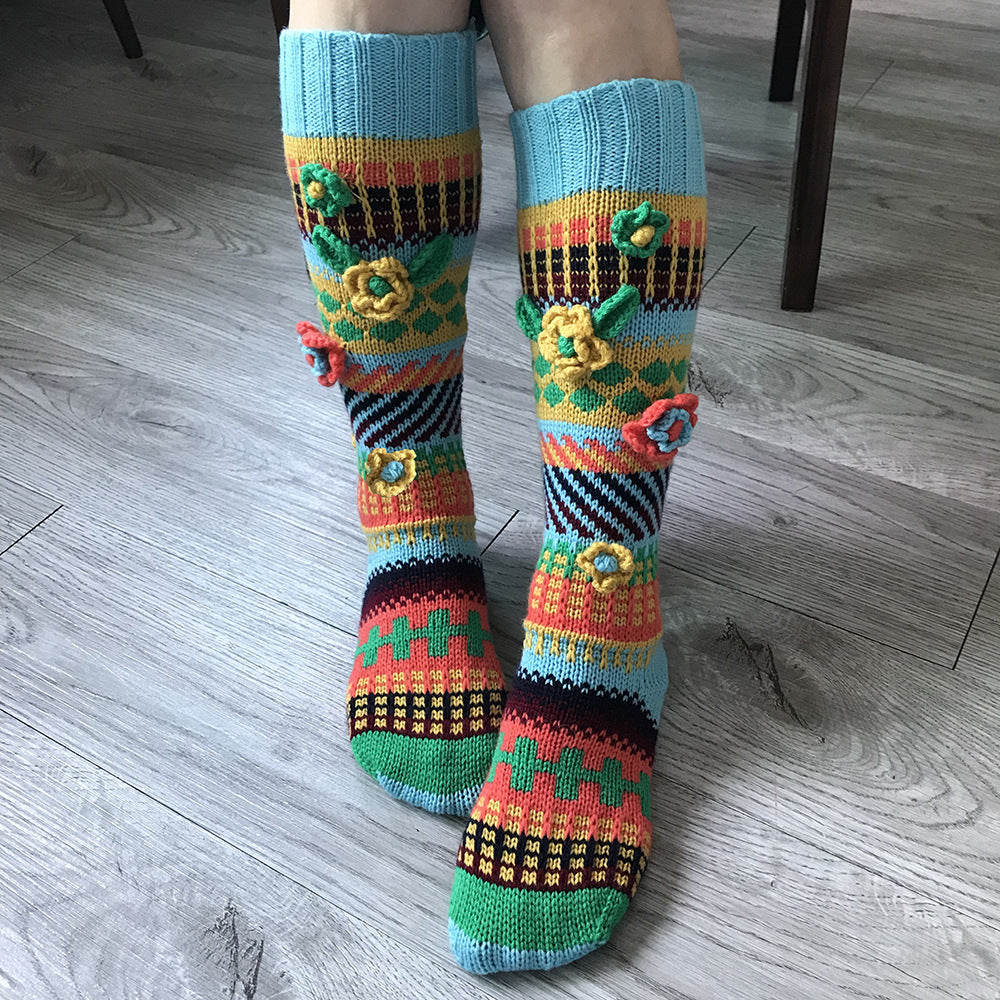 Chaussettes longues jacquard chaudes et élégantes pour femmes